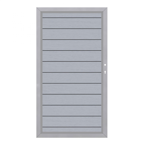 System WPC Tor grau 2499, DIN rechts H:180cm, Silberrahmen, Sonderbreite