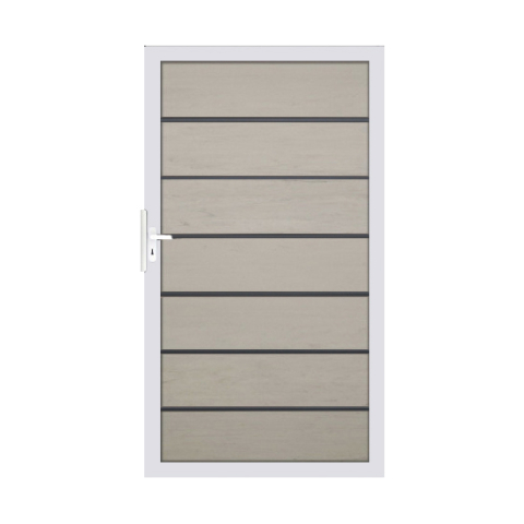 Groja Solid Grande Premium BPC Steckzaun Tor Sonderbreite H:180cm BiColor Sand, Alu-blank EV1