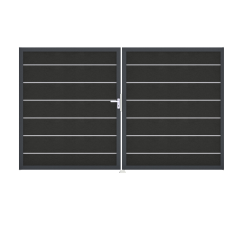 GrojaSolid Grande Premium BPC Steckzaun Doppeltor DIN Rechts Sonderbreite H:180cm anthrazitgrau-anthrazit