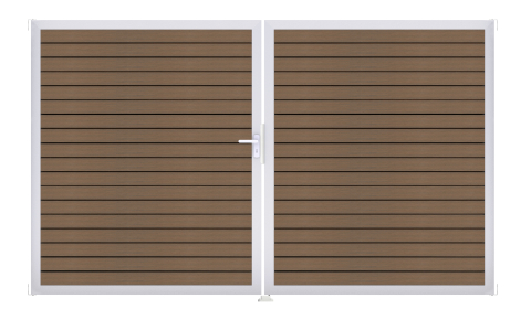 GrojaSolid Rhombus BPC Steckzaun Doppeltor 300x180cm Teak co-exdrudiert EV1, DIN rechts