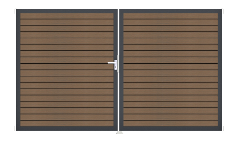 GrojaSolid Rhombus BPC Steckzaun Doppeltor 300x180cm Teak co-exdrudiert DB703, DIN rechts